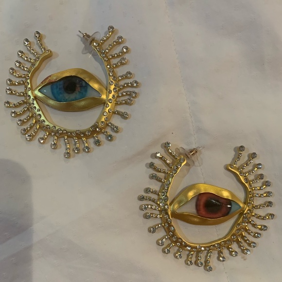 Schiaparelli Jewelry - SCHIAPARELLI Inspired Large Eye Statement Earrings Gold Enamel AS SEEN ON CELEBS